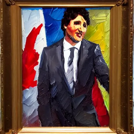 Image similar to palette knife oil painting of justin trudeau