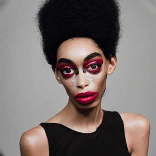 Image similar to realistic photoshooting for a new balenciaga lookbook, vhs colour photography, portrait of model Winnie Harlow woman, in style of Tyler Mitchell, 35mm,