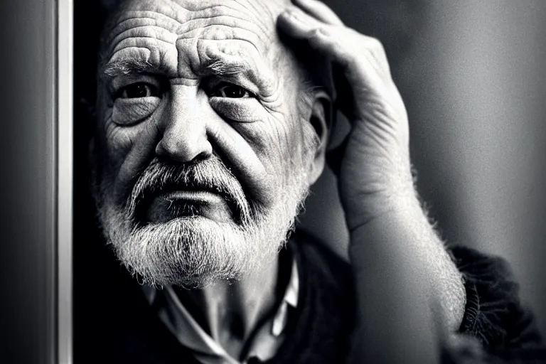 Image similar to a cinematic, headshot portrait, of an old man, looking in the window, fantasy, dramatic, soft light, dreamy, facial features, detailed, deep focus, movie still, dramatic lighting, ray tracing, by hendrik kerstens and paolo roversi