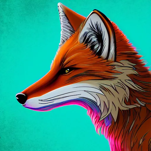 Prompt: digital fox, pure retrowave palette, digital world, highly detailed, electric breeze, anatomically correct vulpine, synth feel, fluffy face, ear floof, flowing fur, super realism, accurate animal imagery, 4 k digital art