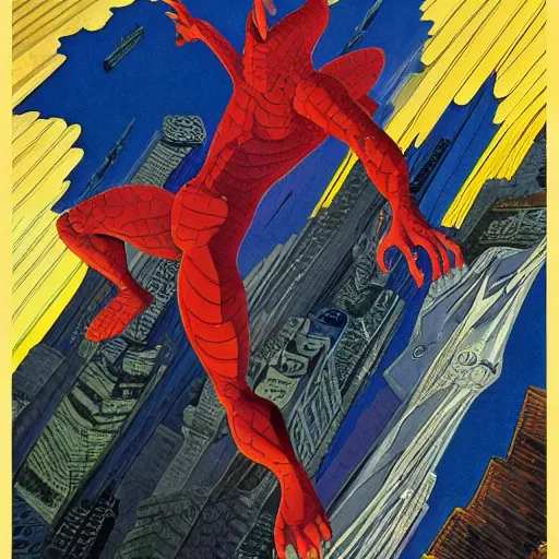 Image similar to jean giraud and moebius and don lawrence and alex ross and john romita jr, gouache and wash paints, smooth focus, sharp details, detailed details, bokeh, 4 k, fine 5 k details, fine details, fine intricate, fine facial proportionate, fine body proportionate / ultraman versus godzilla in city of new york