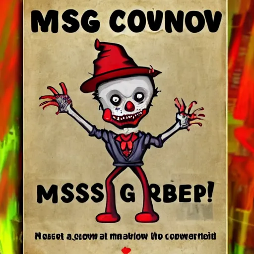 Image similar to missing poster of a zombie clown
