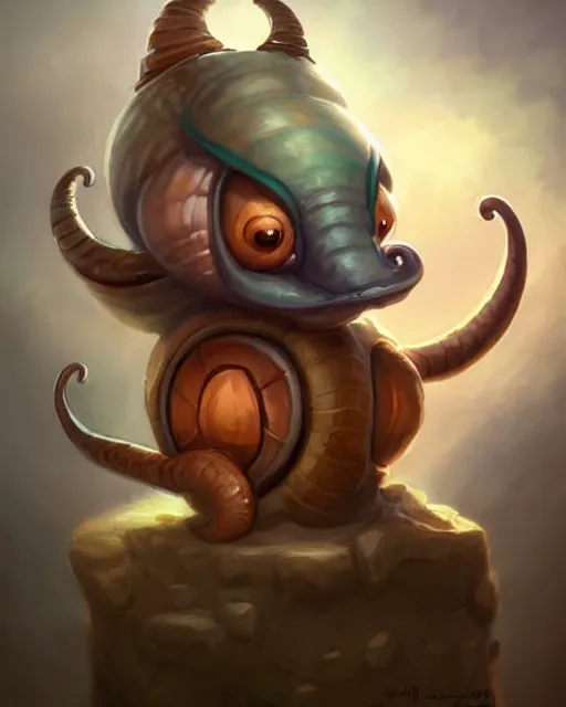 Image similar to cute little anthropomorphic snail cute and adorable, pretty, beautiful, dnd character art portrait, matte fantasy painting, deviantart artstation, by jason felix by steve argyle by tyler jacobson by peter mohrbacher, cinema