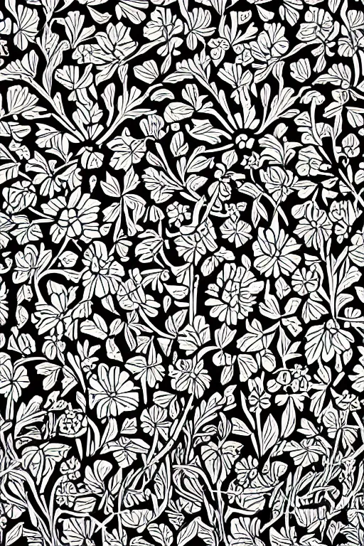 Image similar to spring flowers, happy and beautiful, by jacdraws and william morris, thick black lineart, anime