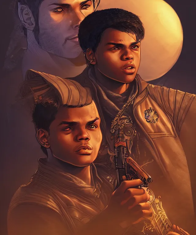 Prompt: fantasy comic style portrait of young charles barkley as a gunslinger, digital illustration by ken taylor and sana takeda, hd, 4 k, intricate, highly detailed!!, character design, cover art, award winning