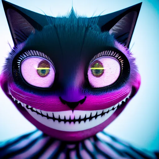 Image similar to vanishing cheshire cat, volumetric lighting, fog, vanishing, disaspora, modelsociety, radiant skin, huge anime eyes, rtx on, perfect face, intricate, sony a 7 r iv, symmetric balance, polarizing filter, photolab, lightroom, 4 k, dolby vision, photography award