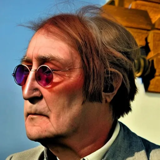 Image similar to A colored colorized photograph of old John Lennon as an old man in his eighties with short hair in the 2010s, Old John Lennon, taken in the late 2010s, taken on a 2010s Camera, realistic, hyperrealistic, very realistic, highly detailed, very detailed, extremely detailed, detailed, digital art, trending on artstation, headshot and bodyshot, detailed face, very detailed face, very detailed face, real, real world, in real life, very realistic