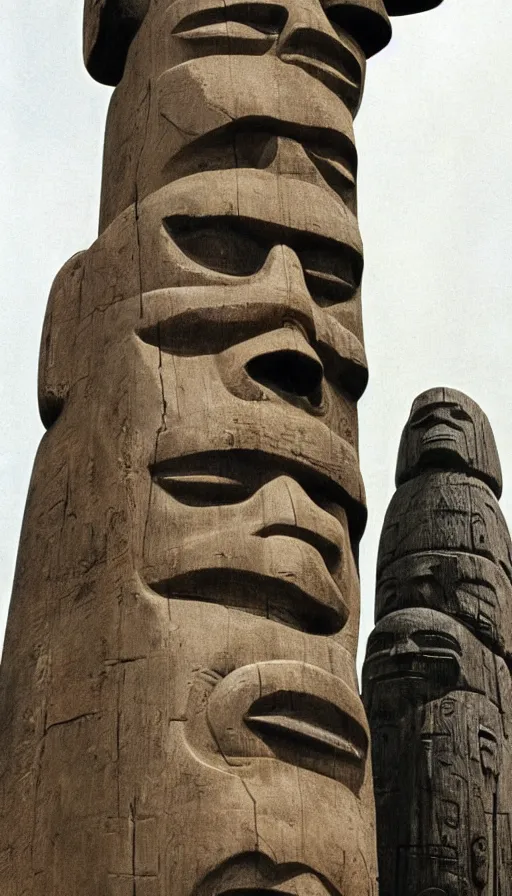 Image similar to vintage color photo of totem pole of dead celebrities, very detailed, photorealistic, high resolution, highly detailed, details, good clear quality Cinematic shot