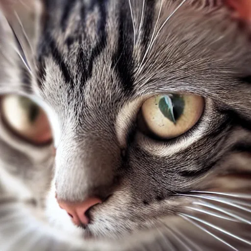 Prompt: a closeup photo of a cat with a really long nose,