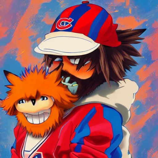 Image similar to anime Portrait of Youppi the Habs Montreal Canadiens Mascot as a very cute powerful and friendly pokemon, highly detailed anime, high evolution, 1990s, legendary, smooth, sharp focus, dynamic lighting, intricate, trending on ArtStation, illustration pokemon, art by WLOP