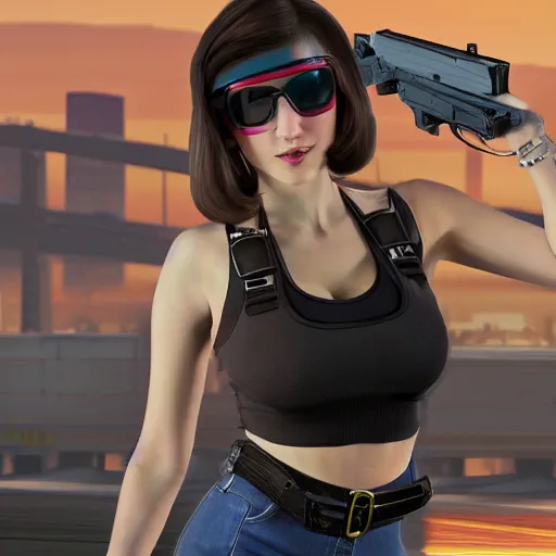 Image similar to amouranth as a GTA style character on a loading screen, 4k, high detail, high-resolution photograph, professional photography, ultra-detail