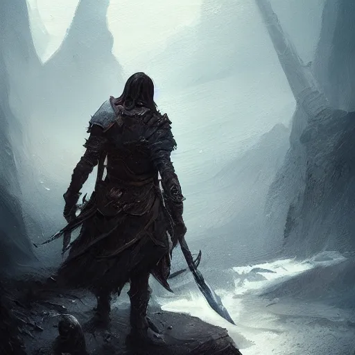 Image similar to abhorsen walking through river of death, oil painting, Tooth Wu, Greg Rutkowski, RPG portrait, dynamic lighting, fantasy art, High contrast, depth of field