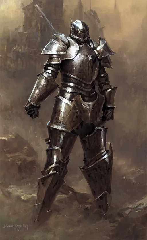 Prompt: pixel art of a full armored knight by daniel gerhartz, trending on art station