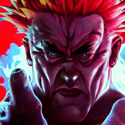 Image similar to david lynch as akuma street fighter, 4 k, ultra realistic, detailed focused art by artgerm and greg rutkowski and alphonse mucha