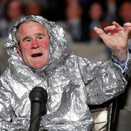 Prompt: george bush covered in tinfoil