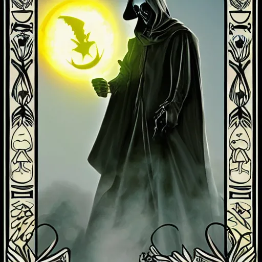 Prompt: tarot card, grim reaper, fantasy art