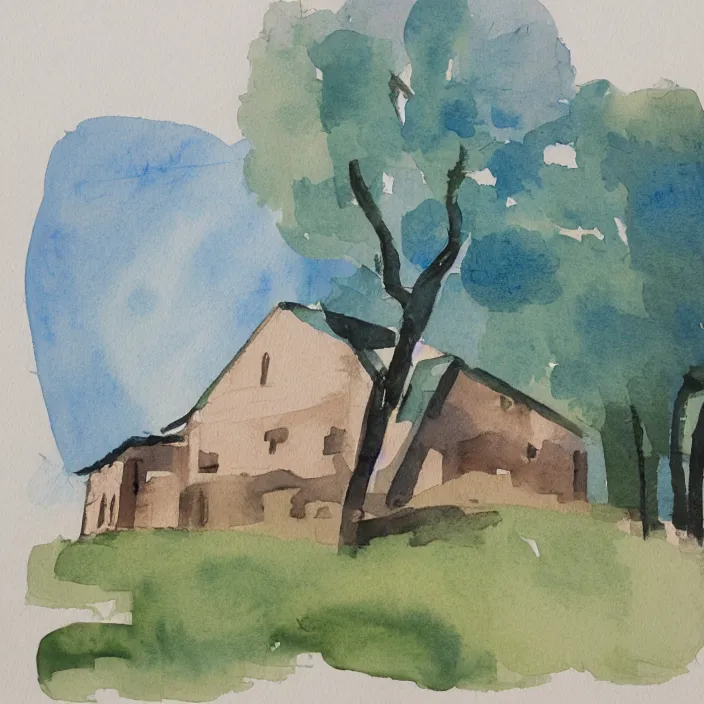 Image similar to a building in a landscape, simple watercolor