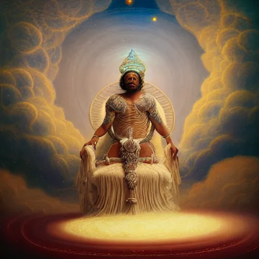 Image similar to obatala the cosmic god sitting on a throne of nebula clouds, by Agostino Arrivabene, matte painting, orisha, 8k, hd