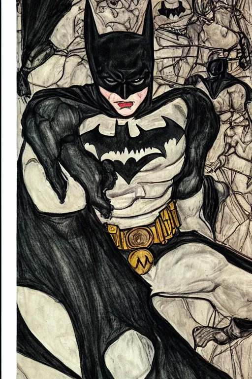 Image similar to Batman by drawing by Egon Schiele