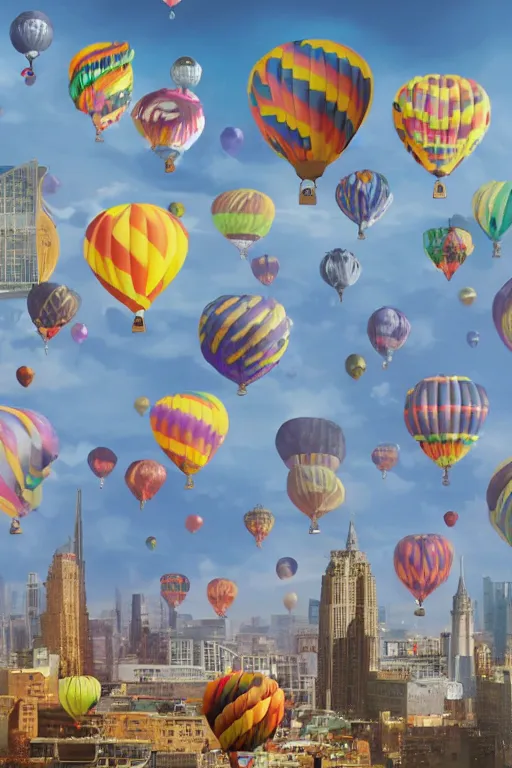 Prompt: a city full of balloons, matte painting