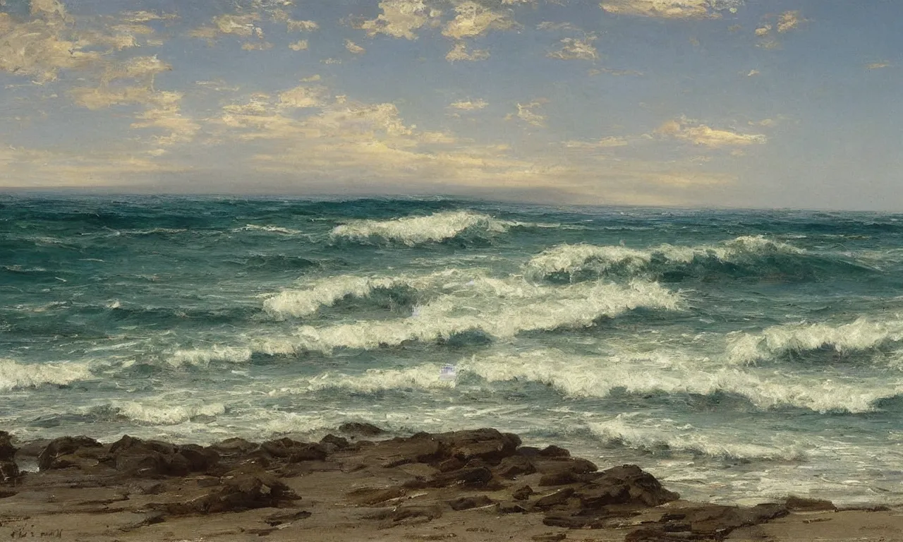 Prompt: a beautiful beach landscape painting by william trost richards