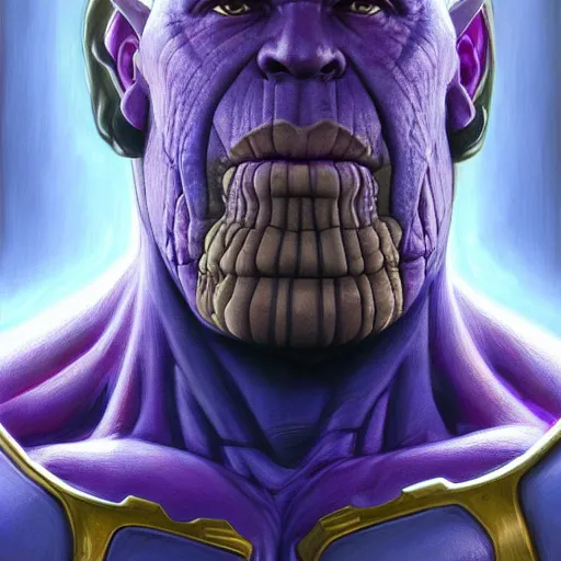 Image similar to Thanos portrait art by Donato Giancola and Bayard Wu, digital art, trending on artstation, 4k