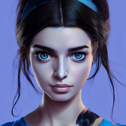 Image similar to greek , ameera al taweel , blue eyes, black hair, beautiful face, Hyper-realistic, Highly Detailed, HD, by Brom, by beeple, studio ghibli, wallpaper, highly detailed, trending on artstation