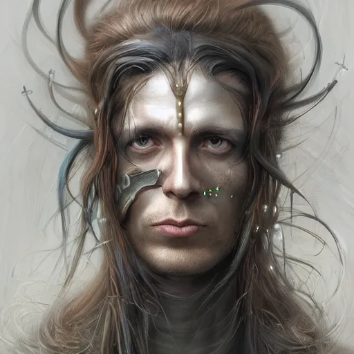 Prompt: portrait, augmented cybernetic metal band member, stern expression, long hair, highly detailed, digital painting, artstation, concept art, smooth, sharp focus, illustration, artgerm, tomasz alen kopera, peter mohrbacher, donato giancola, joseph christian leyendecker, wlop, frank frazetta