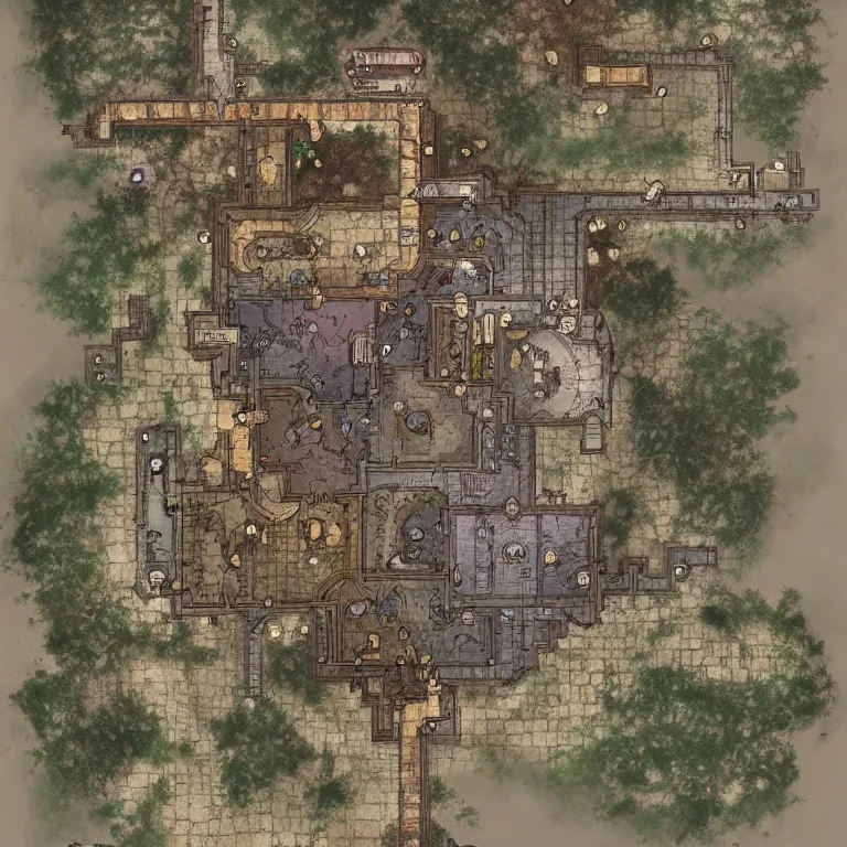 Image similar to full - color fantasy floor plan map of a dungeon, d & d, pathfinder, by greg rutkowski, trending on artstation, pinterest