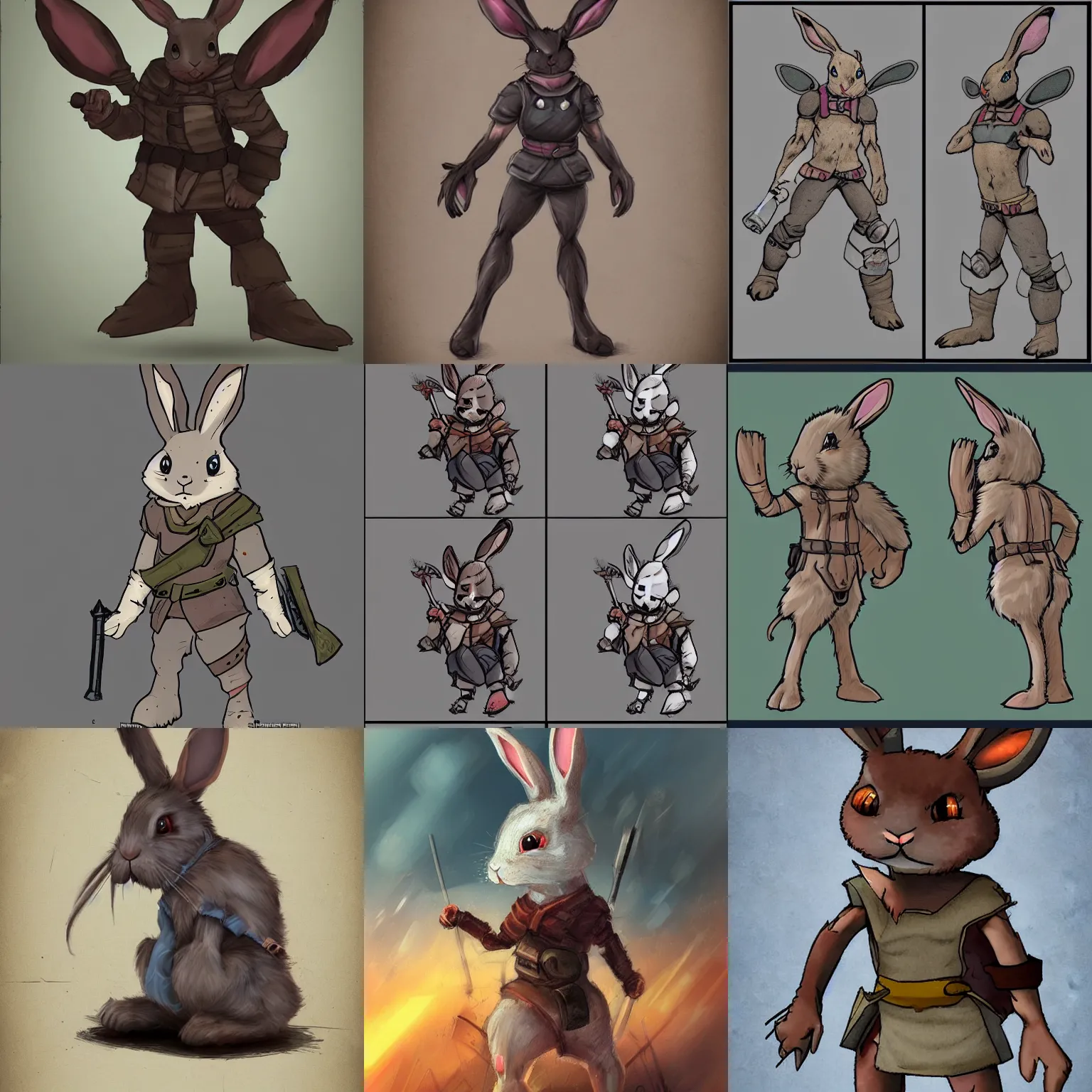Prompt: character concept - a battle-damaged rabbit as a hero - realistic style.