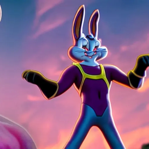 Image similar to bugs bunny vs thanos, ultra realistic, cinematic