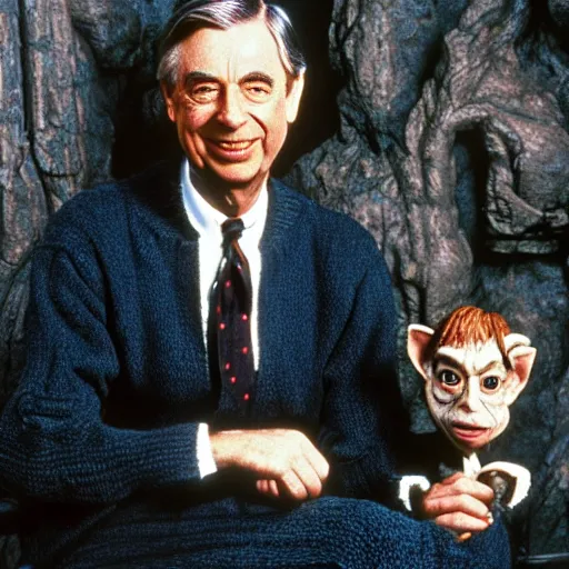 Prompt: very highly detailed, epic, central composition, photo of Mr Rogers as Smeagol face, intricate, extremely detailed, digital