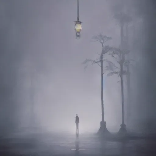 Image similar to minimalism fog, ornate background, beautiful fantasy detailed trending on artstation, oil painting, dramatic lighting, eterea, high quality print, fine art with subtle redshift rendering