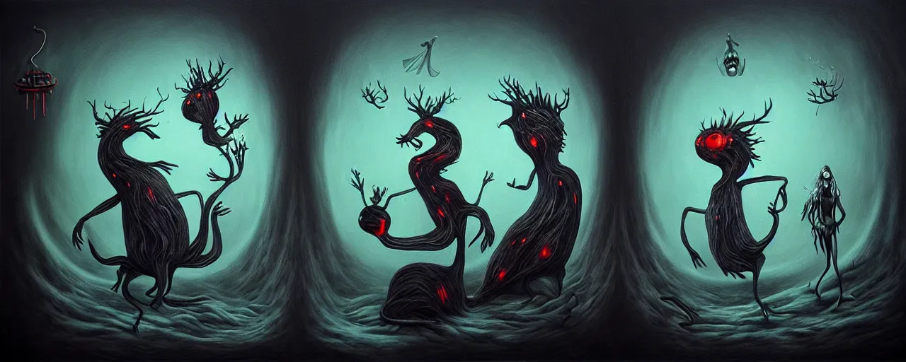 Image similar to whimsical alchemical creatures, surreal dark uncanny painting by ronny khalil