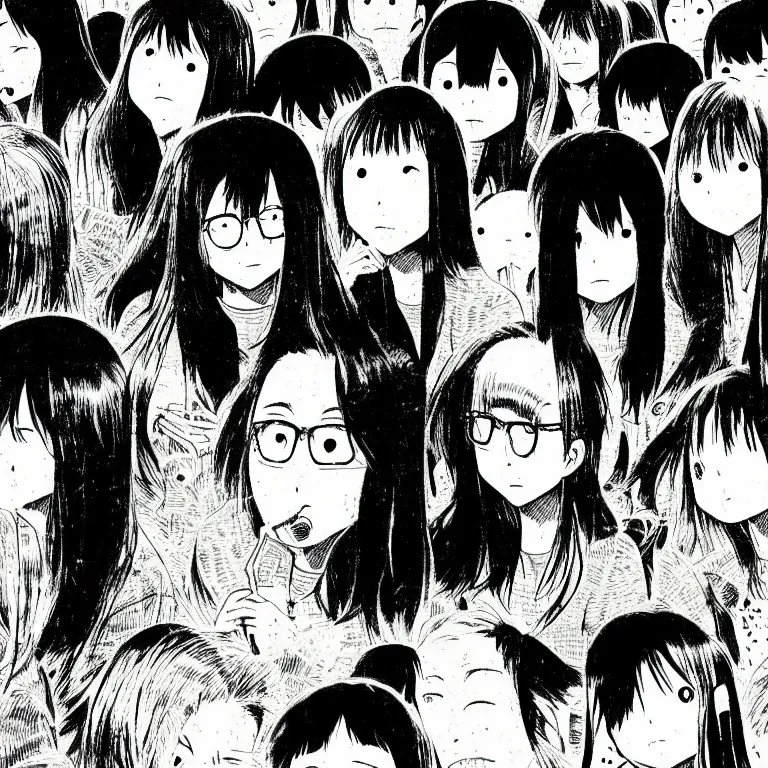 Prompt: oyasumi punpun, highly detailed, cinematic, art by inio asano