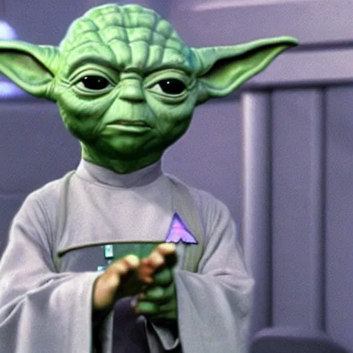 Prompt: yoda wearing a star trek uniform, photo, 8k