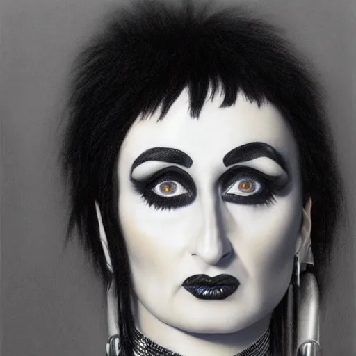 Prompt: a hyperrealistic pencil drawing of Siouxsie Sioux by Alex Horley,