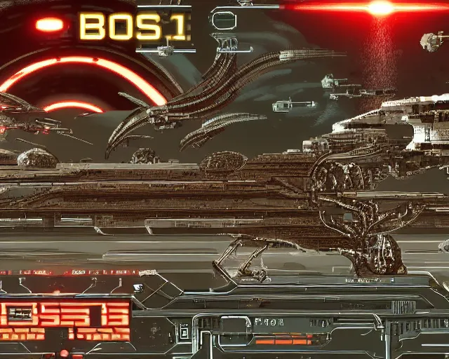 Image similar to sidescrolling videogame like R-type with a spaceship shooting at a boss skull, boss fight, scifi, bullet patterns, shmup, 4K, UHD, HDR