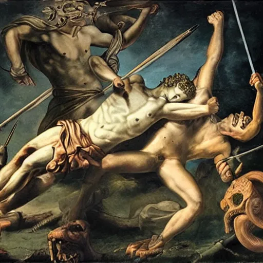 Image similar to dead perseus against medusa