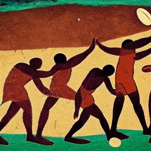 Image similar to ancient cave painting of a rugby match between england and ireland