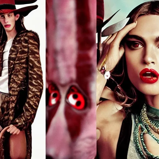 Image similar to dolce & gabbana campaign featuring jar jar binks as a female cowgirl, long eyeslashes, huge juicy lips, big seductive eyes, shot by mario testino, realistic vfx simulation