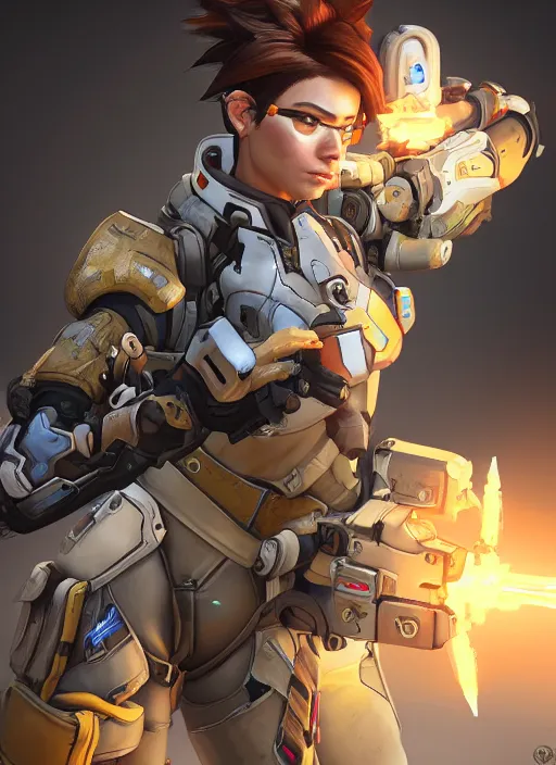 Prompt: a hyper realistic intricate detailed military tech advanced dangerous portrait of a female warrior wearing overwatch armor, tracer, mercy from overwatch, concept art, photograpphy, realisitic, 8 k, vray, concept armor, artstation