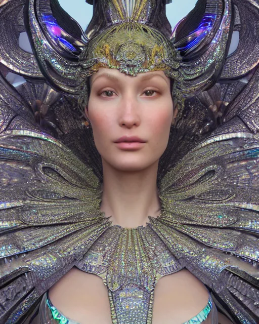 Image similar to a highly detailed metahuman 4 k close up render of a goddess bella hadid monument renaissance in iris van herpen dress schiaparelli in diamonds crystals swarovski and jewelry iridescent in style of alphonse mucha gustav klimt trending on artstation made in unreal engine 4