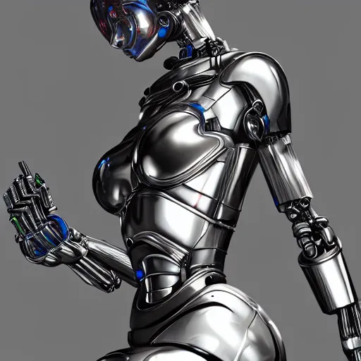 chrome robot woman body and head with many cables, | Stable Diffusion |  OpenArt