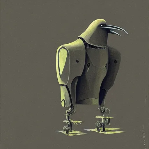 Image similar to a robot bird wishing to be alive, concept art by dave mckean and moebius