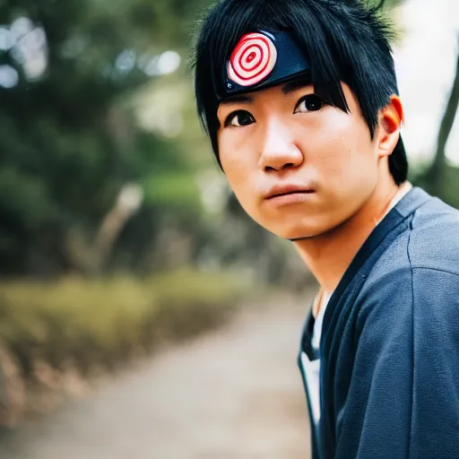 Image similar to portrait photo still of real life naruto, 8 k, 8 5 mm f 1. 8