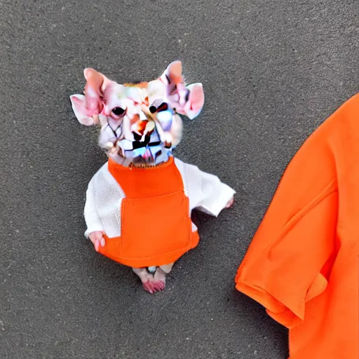 Image similar to cute mini pig wearing orange inmate clothes