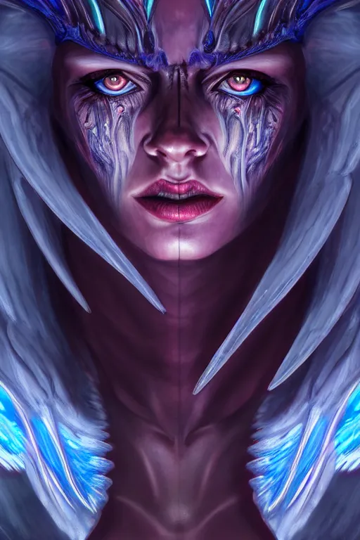 Image similar to hyper detailed ultra sharp of a beautiful azazello is one of the demonic and mystical characters in the work, a negative character in biblical stories, a fallen angel who opposed the will of god. various reference for artists, facial expressions, trending on artstation, neon colors, hyper detailed, digital art, cinematic lighting, concept art by artgerm, 8 k