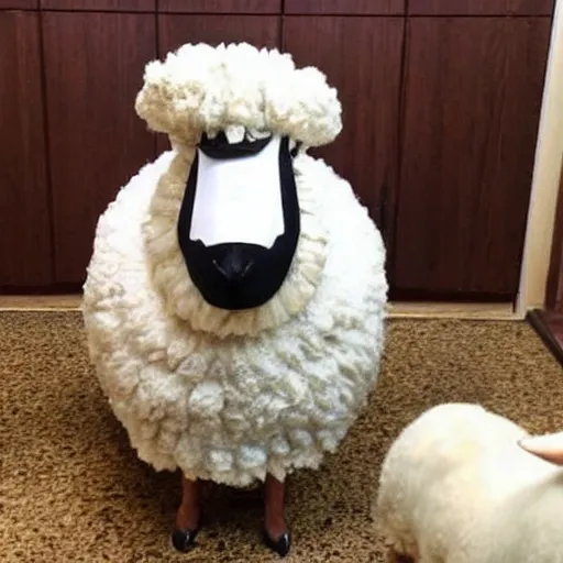 Prompt: a sheep dressed up as gordon ramsay, realistic.