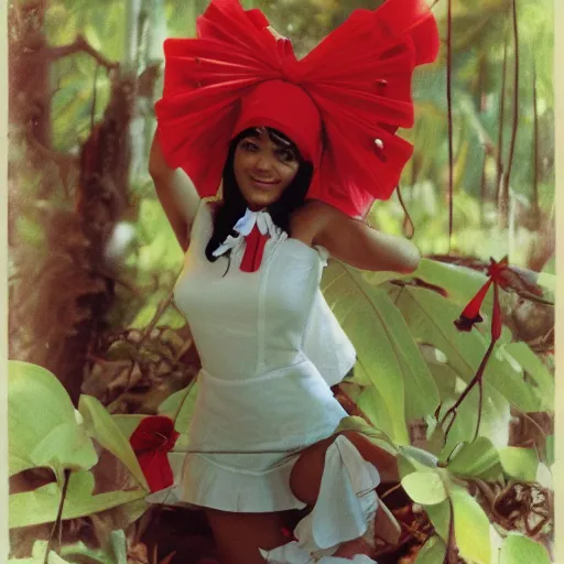 Prompt: a tex avery of reimu in the jungle wearing bonnet